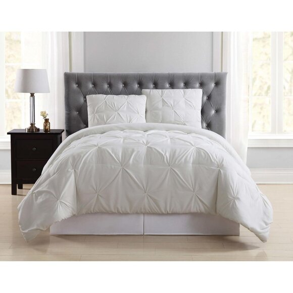 NEW Truly Soft Pleated Duvet Set Ivory Polyester 3-Piece Ivory Off White King - Picture 1 of 9
